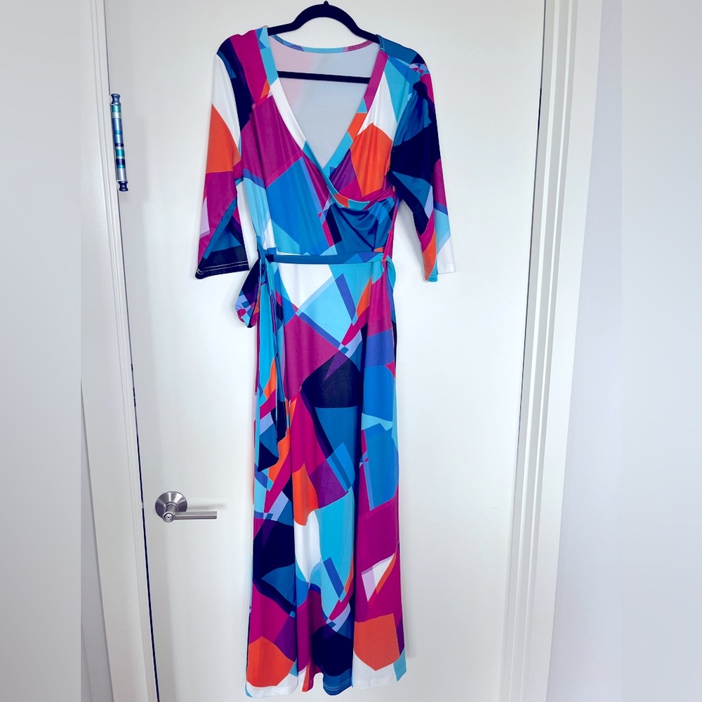 Geometric Print Maxi Wrap Dress - DVF Inspired - Size M - New